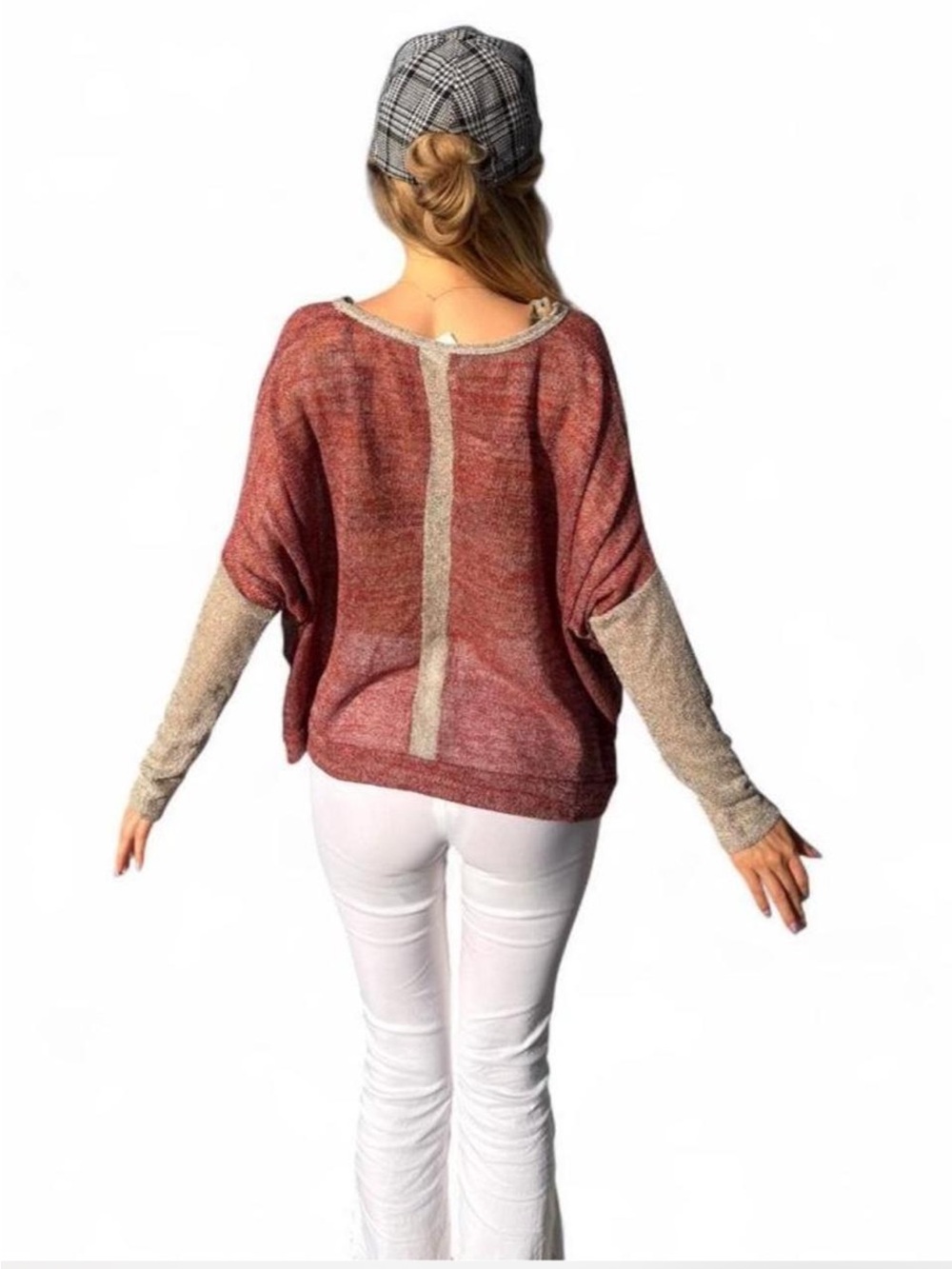 Y2K Sheer gauzy batwing two tone sweater relaxed fit boho poncho S Lagenlook - Picture 3 of 8